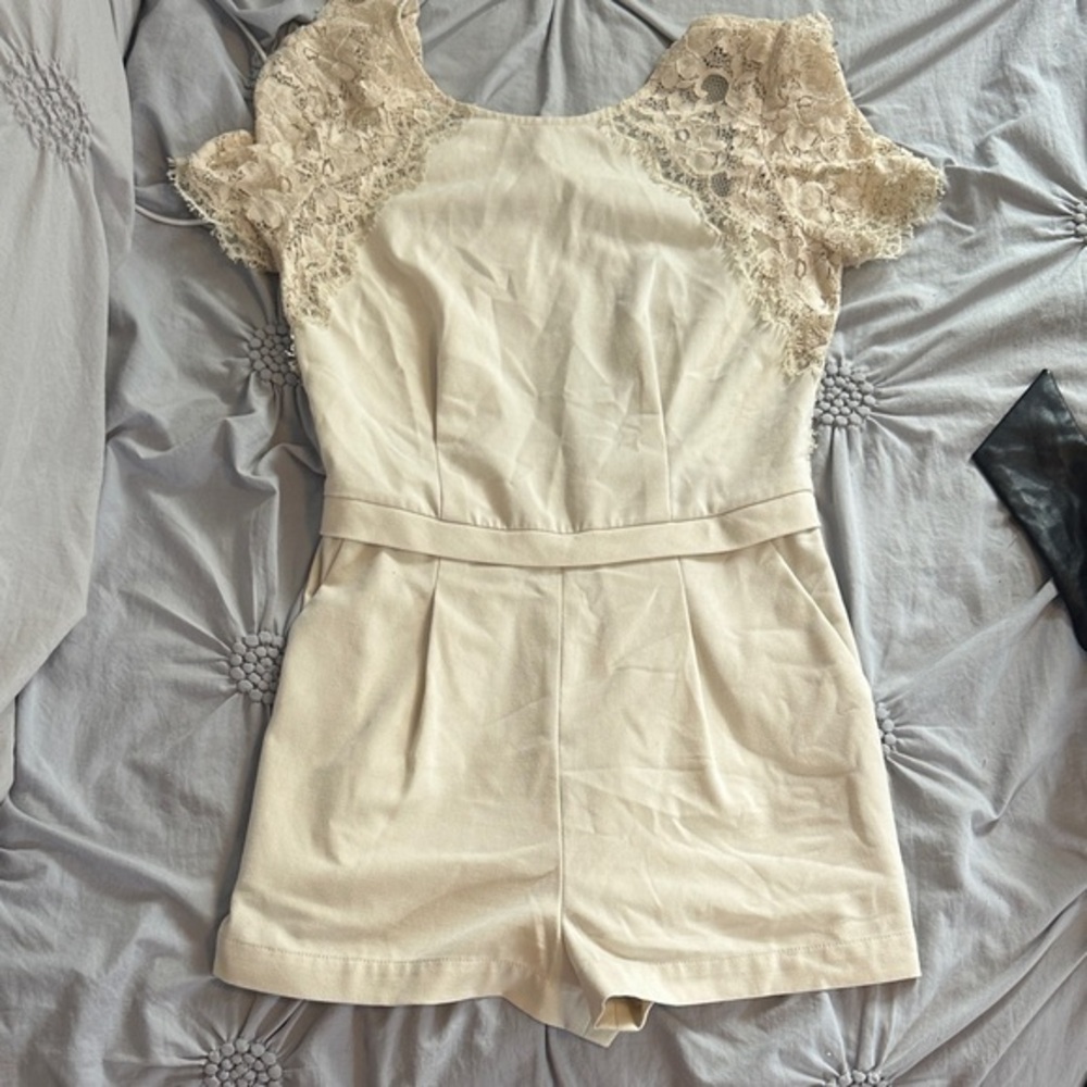 BCBGMaxAzria Cream Lace Romper